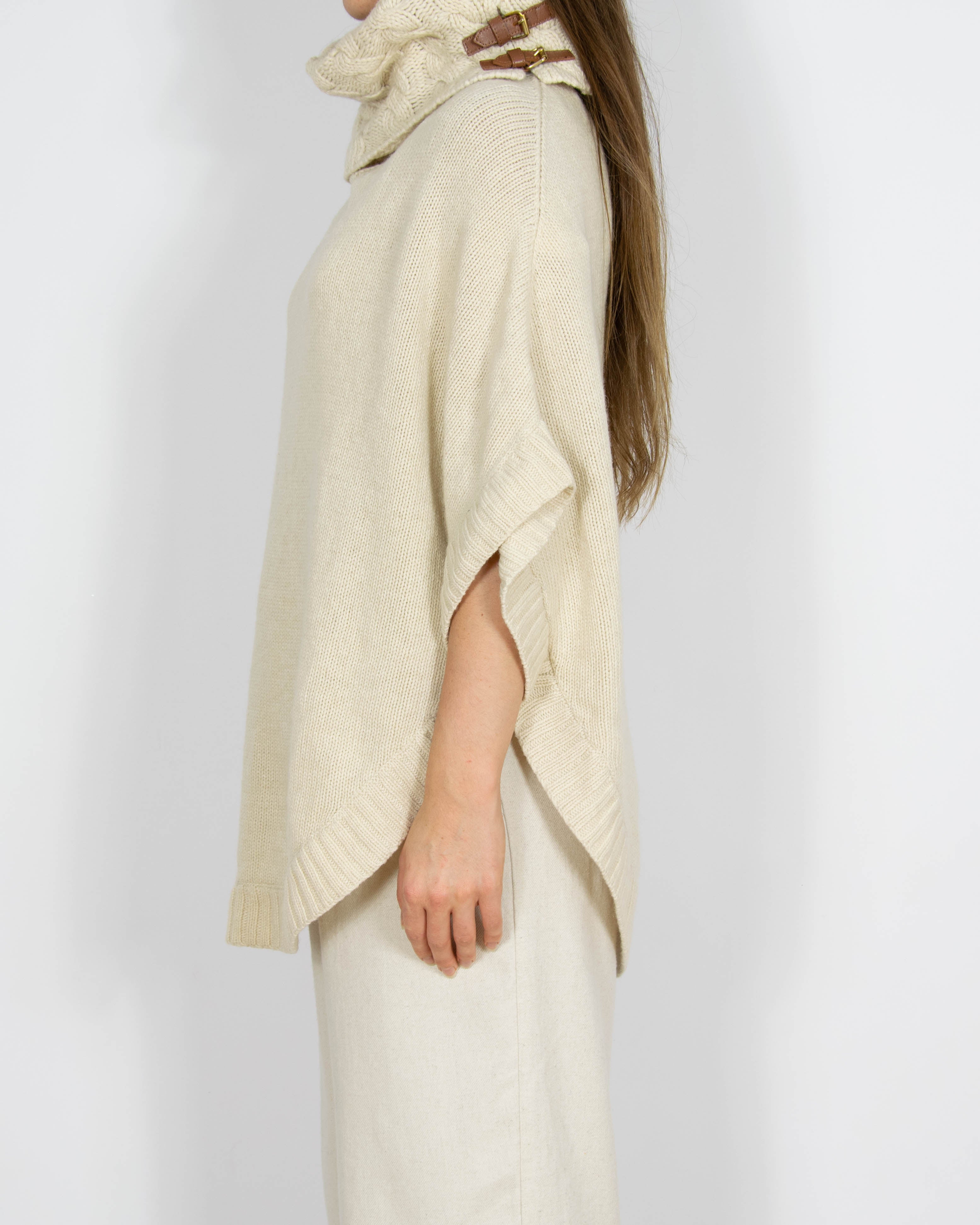 Kremowe wełniane ponczo z angorą i kaszmirem Massimo Dutti - S/M