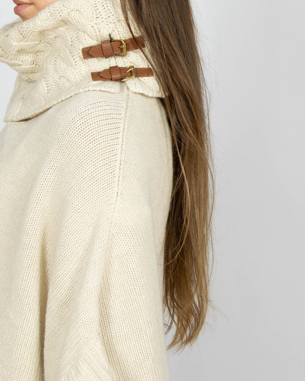 Kremowe wełniane ponczo z angorą i kaszmirem Massimo Dutti - S/M