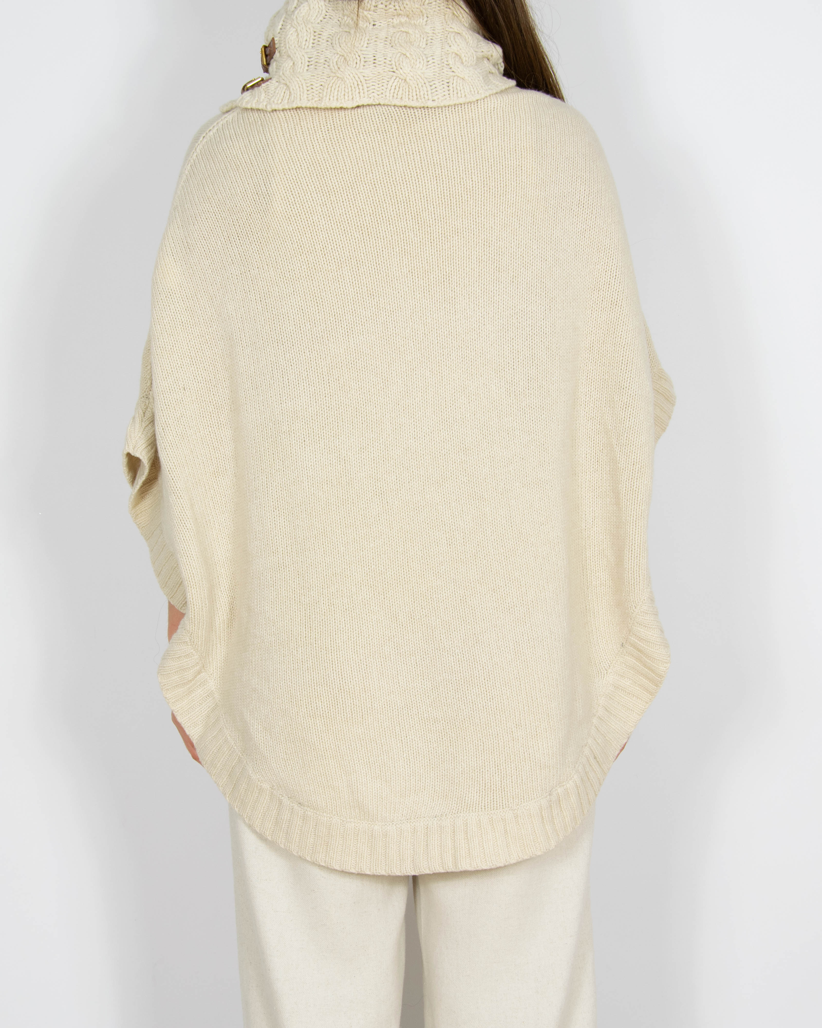 Kremowe wełniane ponczo z angorą i kaszmirem Massimo Dutti - S/M