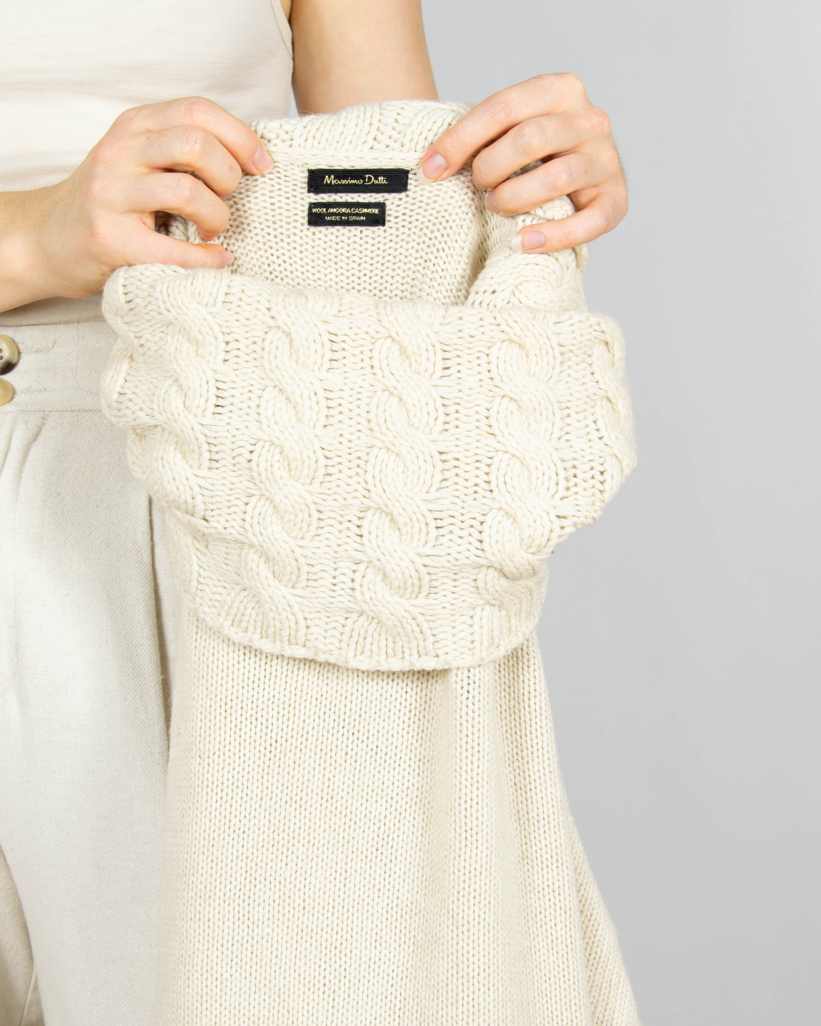 Kremowe wełniane ponczo z angorą i kaszmirem Massimo Dutti - S/M