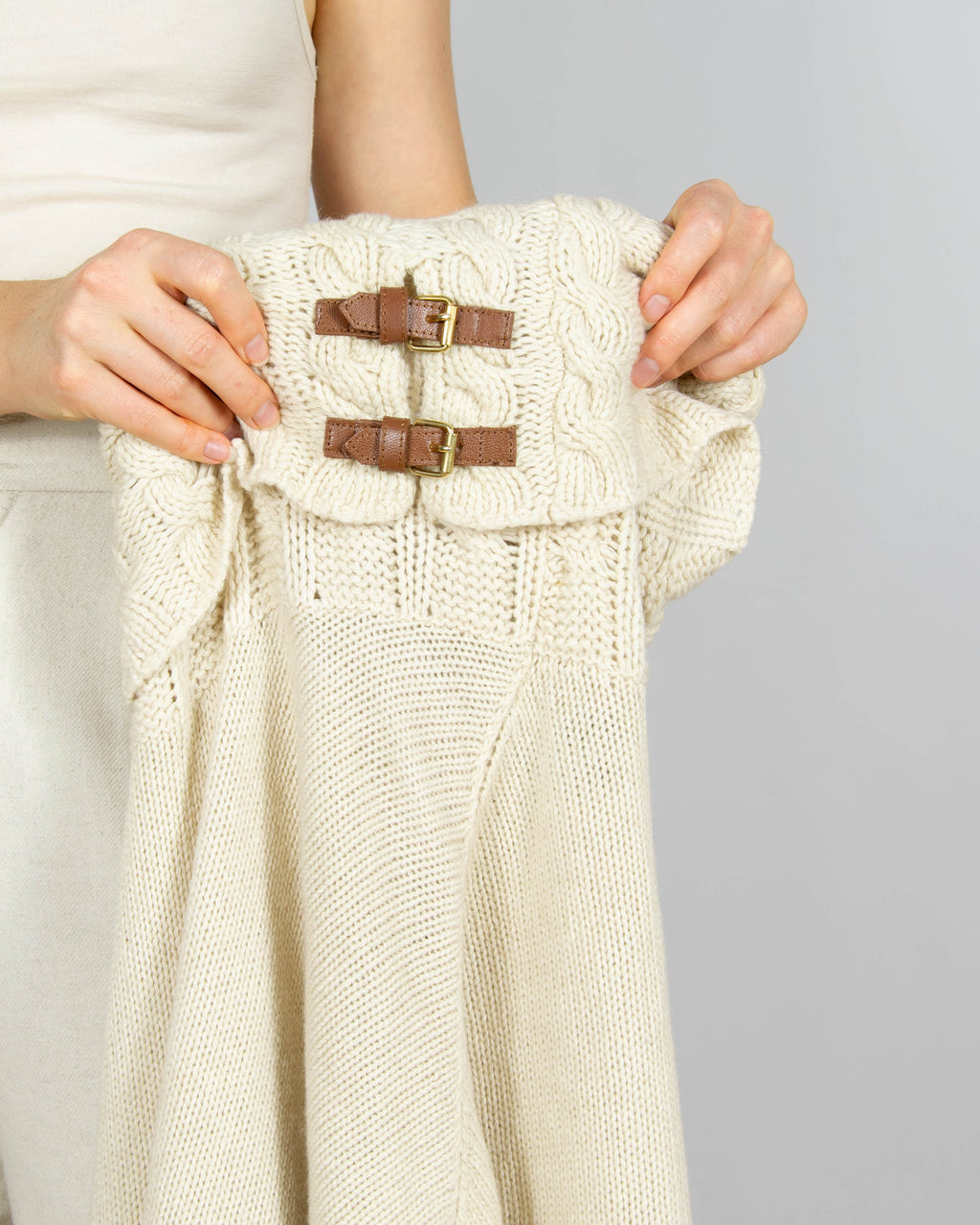 Kremowe wełniane ponczo z angorą i kaszmirem Massimo Dutti - S/M