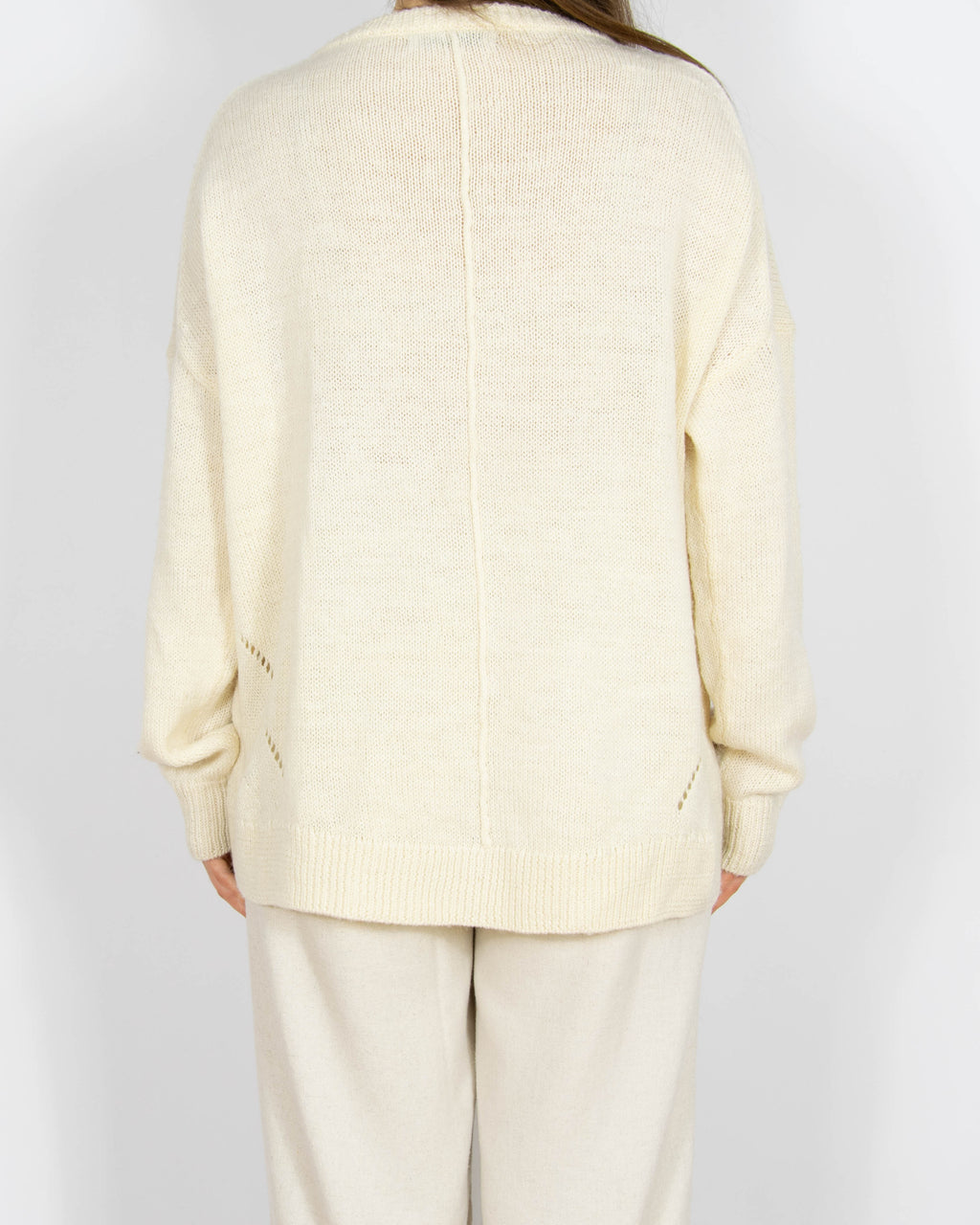 Kremowy wełniany (wełna + alpaka) sweter z lnem FWSS - M/L