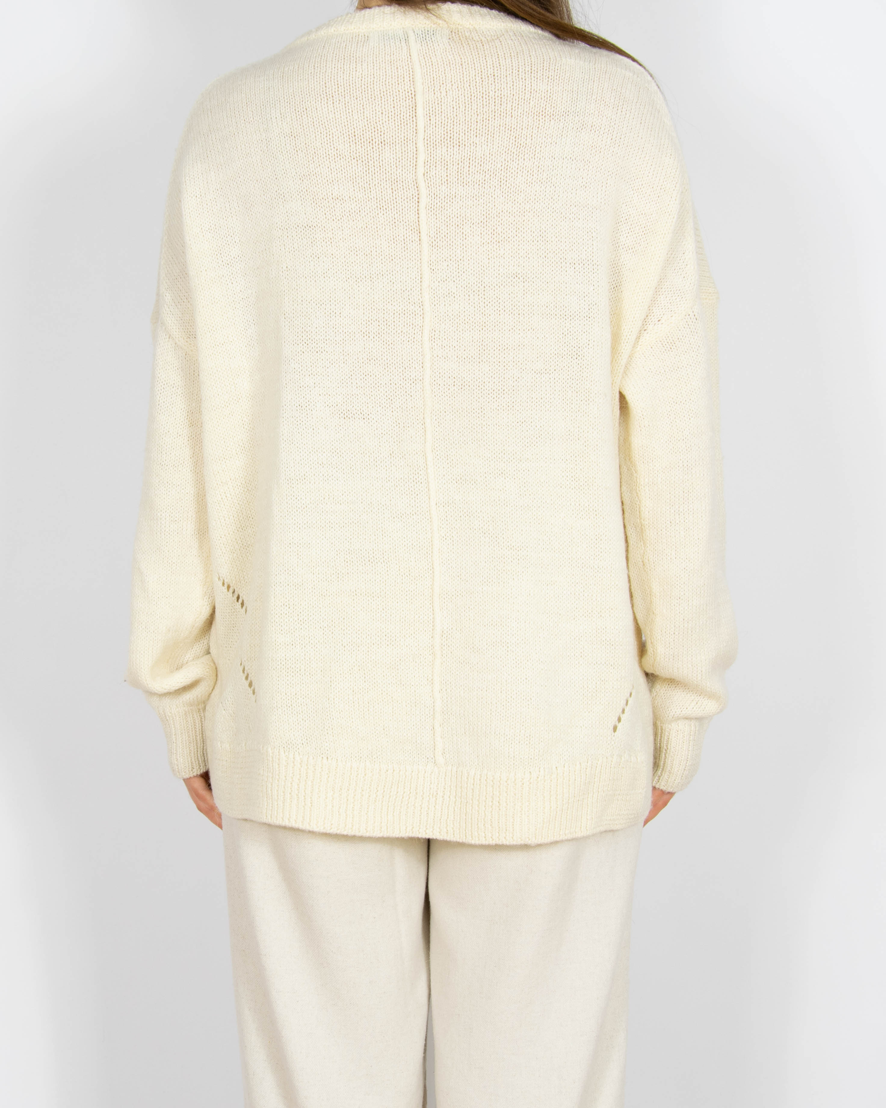 Kremowy wełniany (wełna + alpaka) sweter z lnem FWSS - M/L