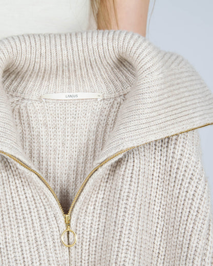 Beżowy (wełna + bawełna organiczna) rozpinany sweter LANIUS - S/M