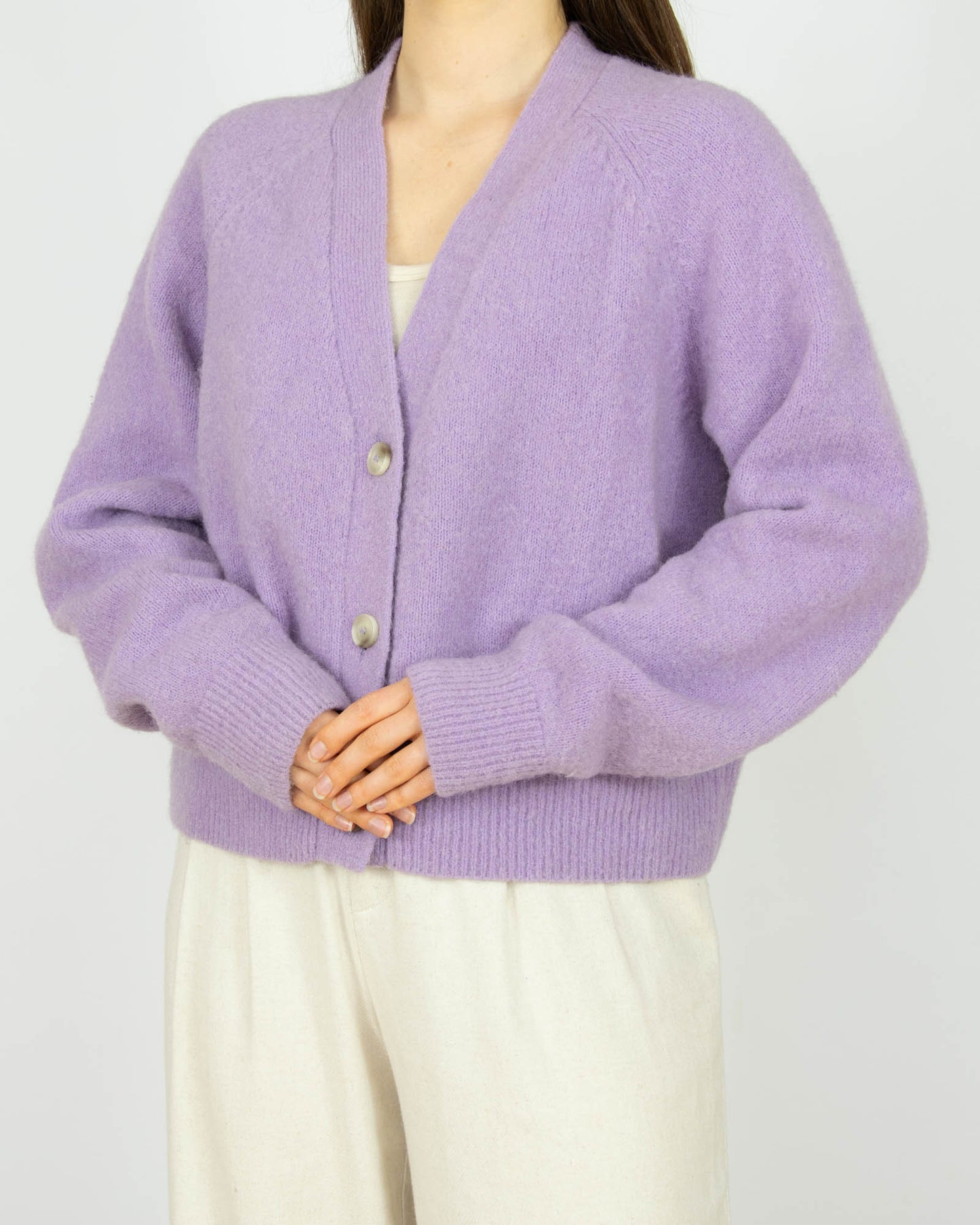 Lawendowy (moher + wełna) kardigan H&M Premium - XL