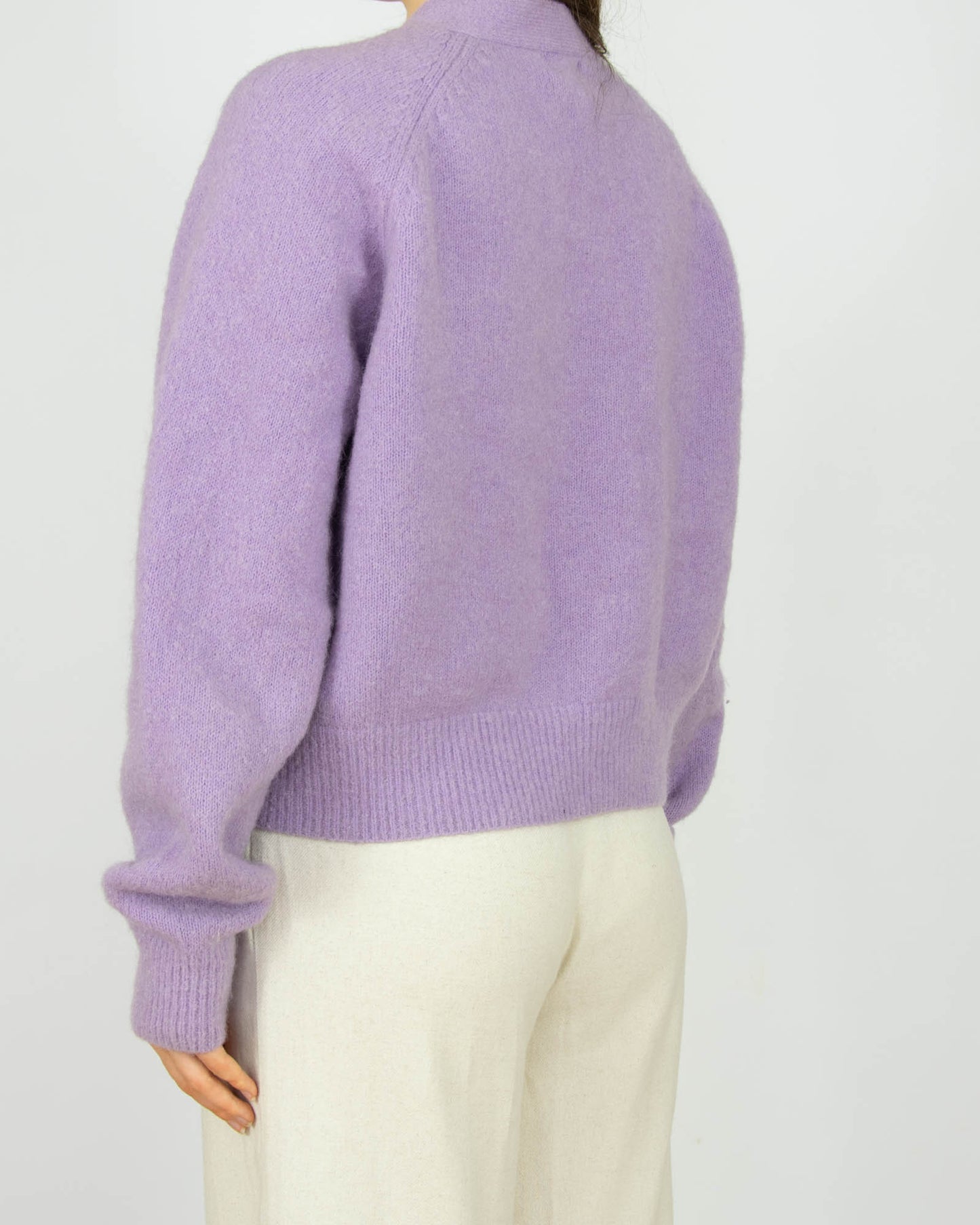 Lawendowy (moher + wełna) kardigan H&M Premium - XL