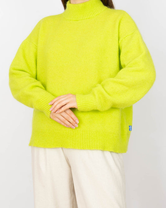 Limonkowy (kid moher + wełna) sweter z golfem CRAS