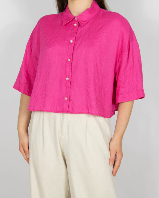 Fuksjowa lniana koszula oversize H&M 