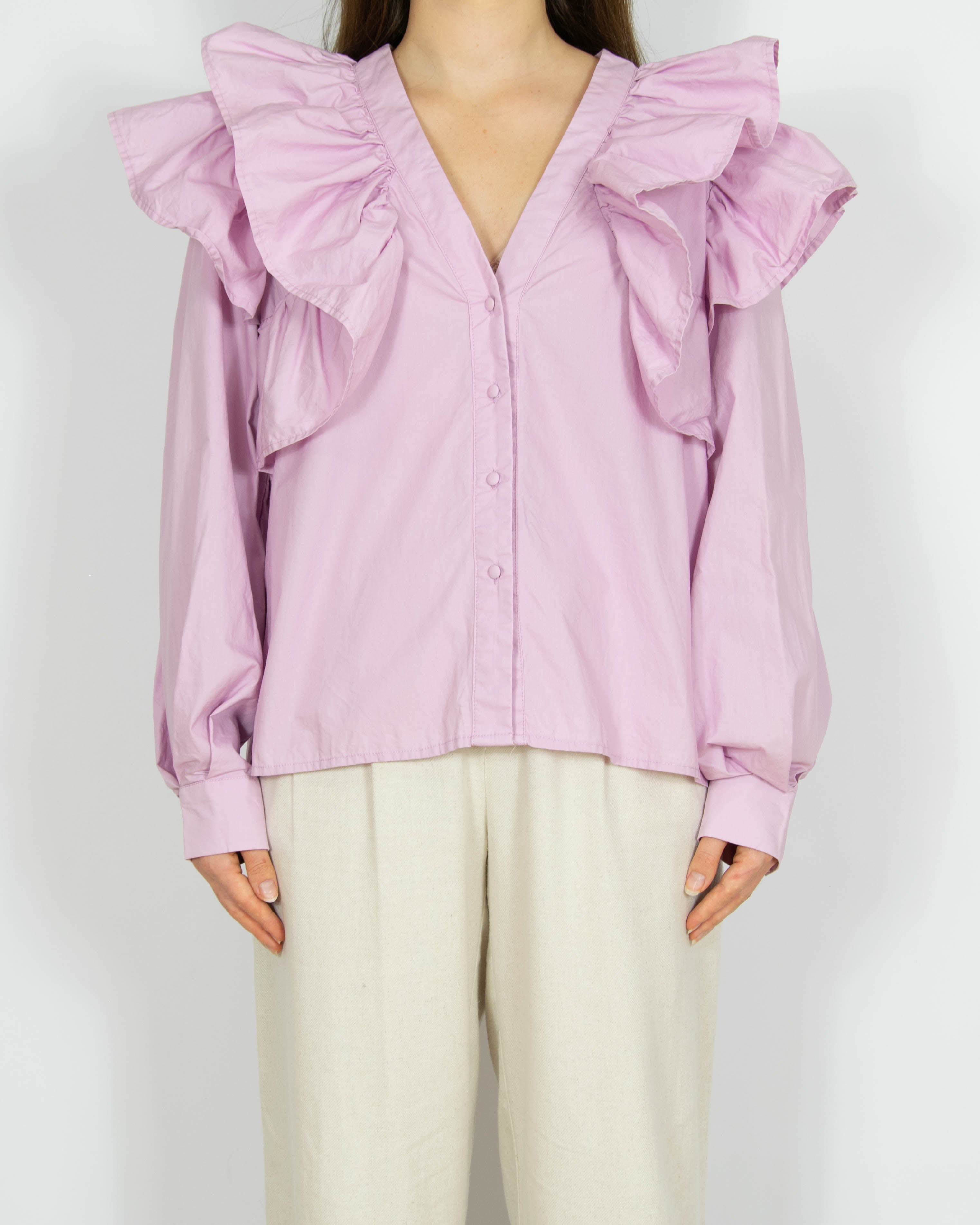 Różowa bawełniana koszula z falbanami Object