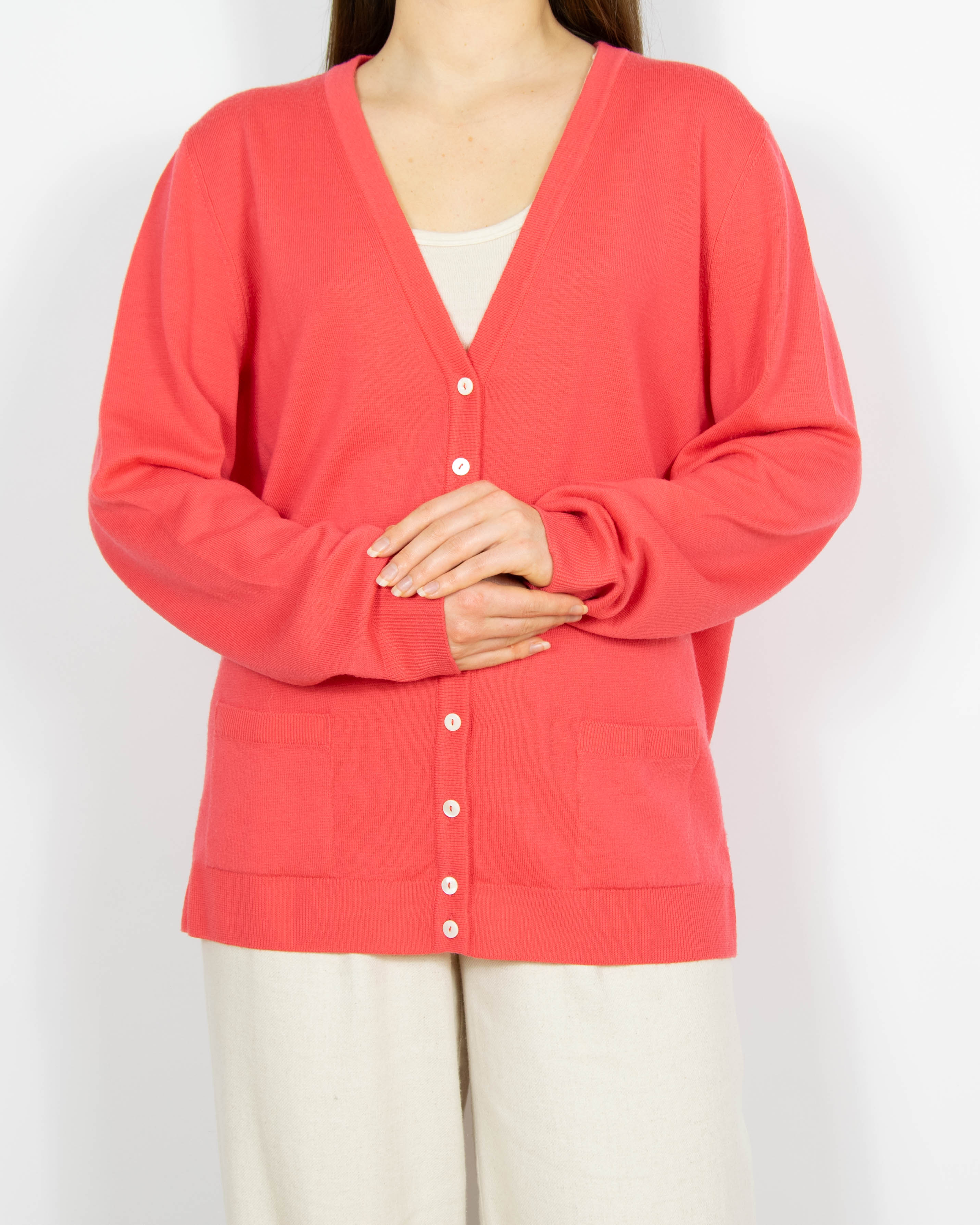 Malinowy wełniany (wełna tasmańska merino) kardigan Peter Hahn - XL/XXL