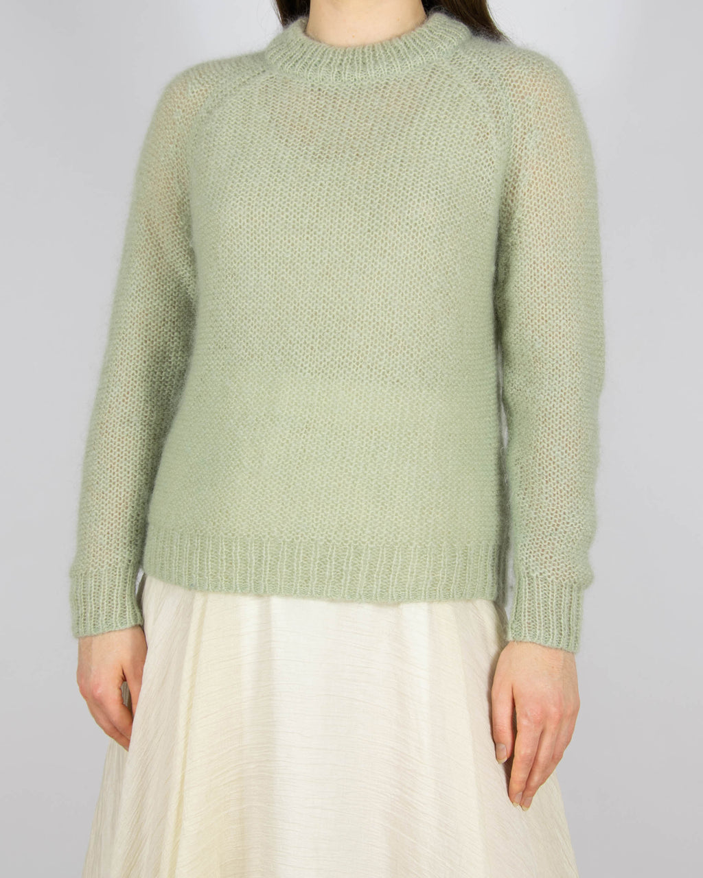 Miętowy (kid moher + wełna) sweter Arnie Says - XS