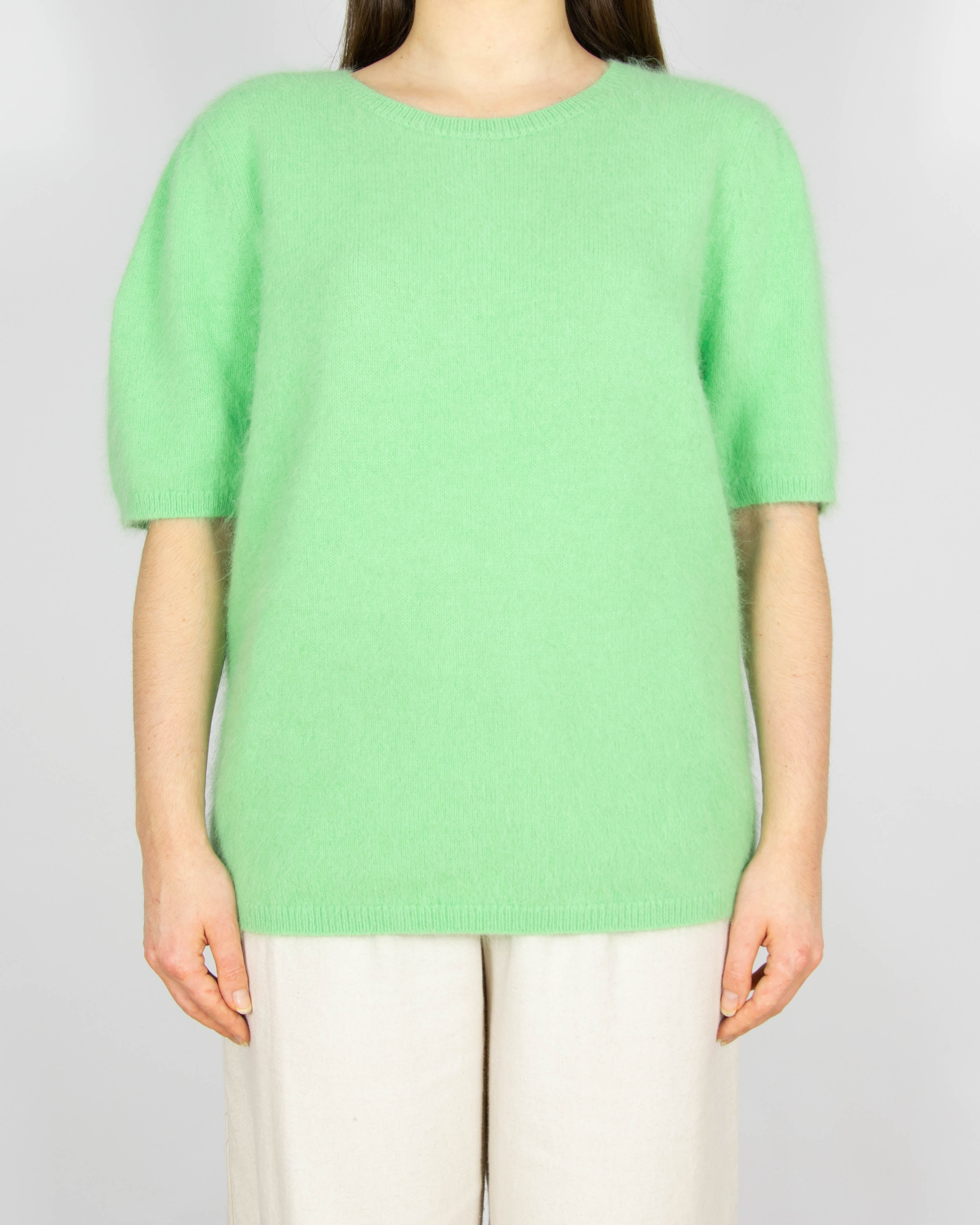Miętowy wełniany (angora) sweter z krótkim rękawem Ane Mone - L/XL
