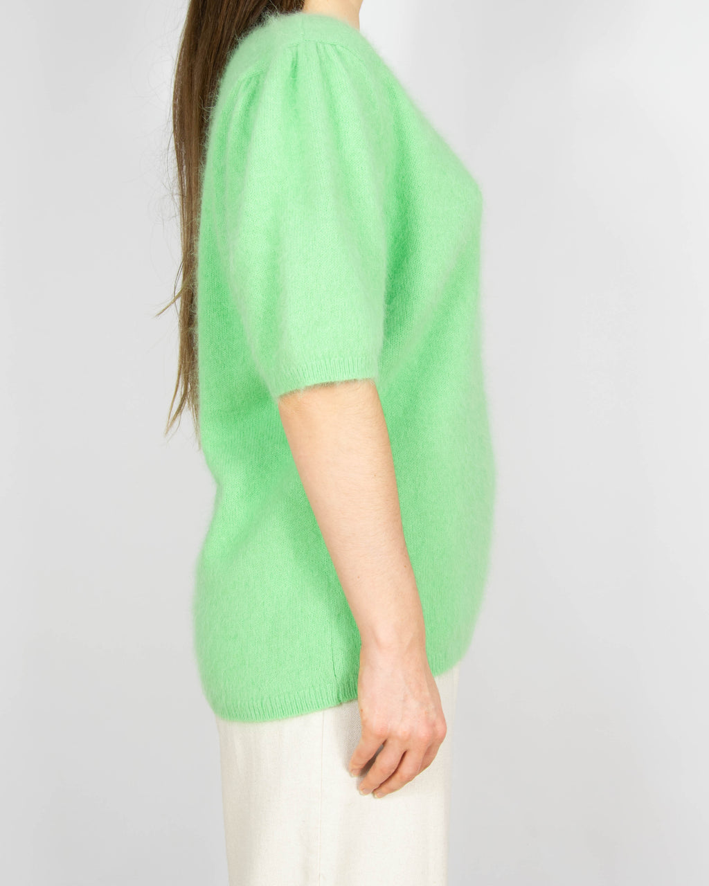 Miętowy wełniany (angora) sweter z krótkim rękawem Ane Mone - L/XL