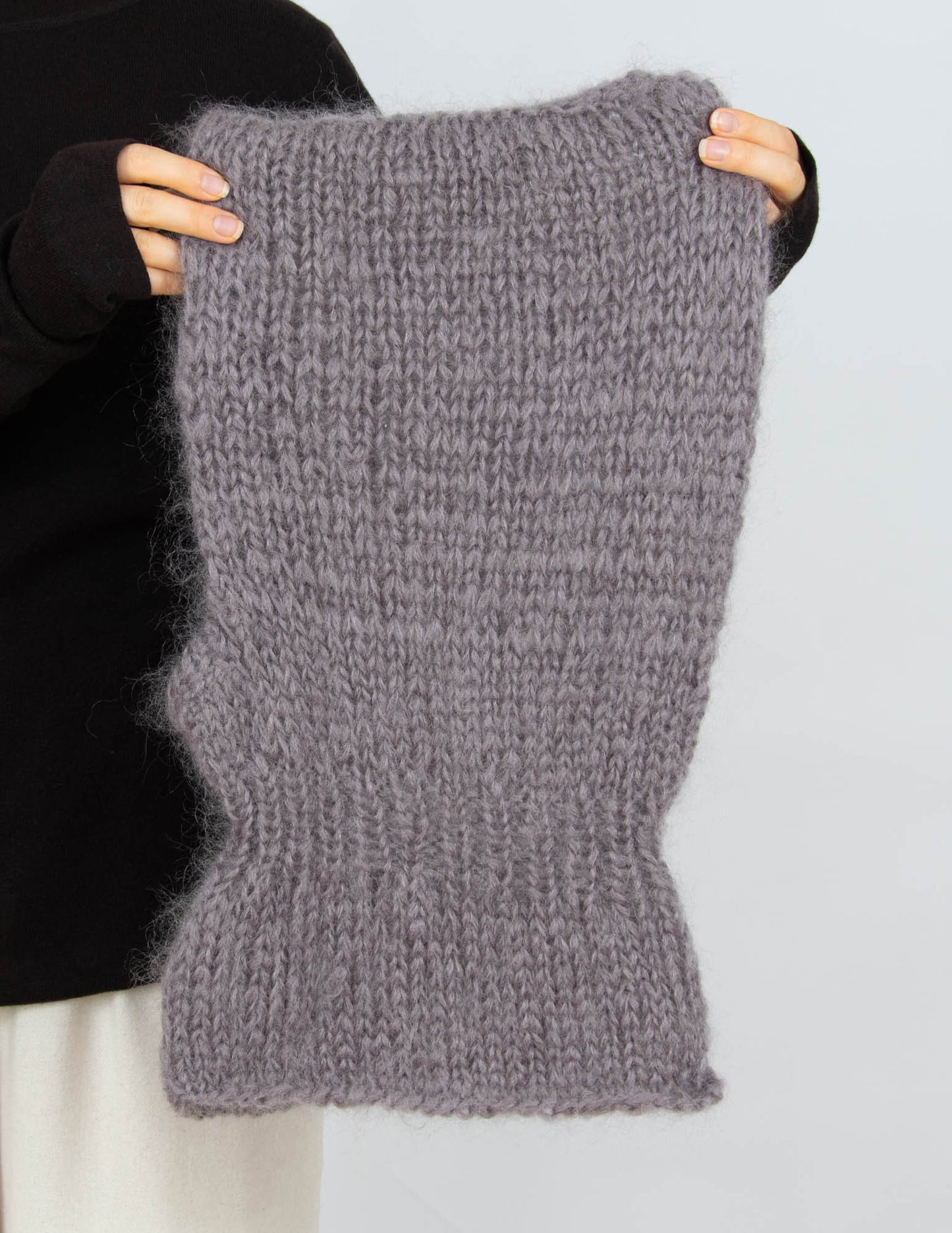 Brązowoszary moherowy kapturek balaclava Handmade