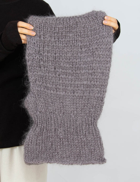Brązowoszary moherowy kapturek balaclava Handmade