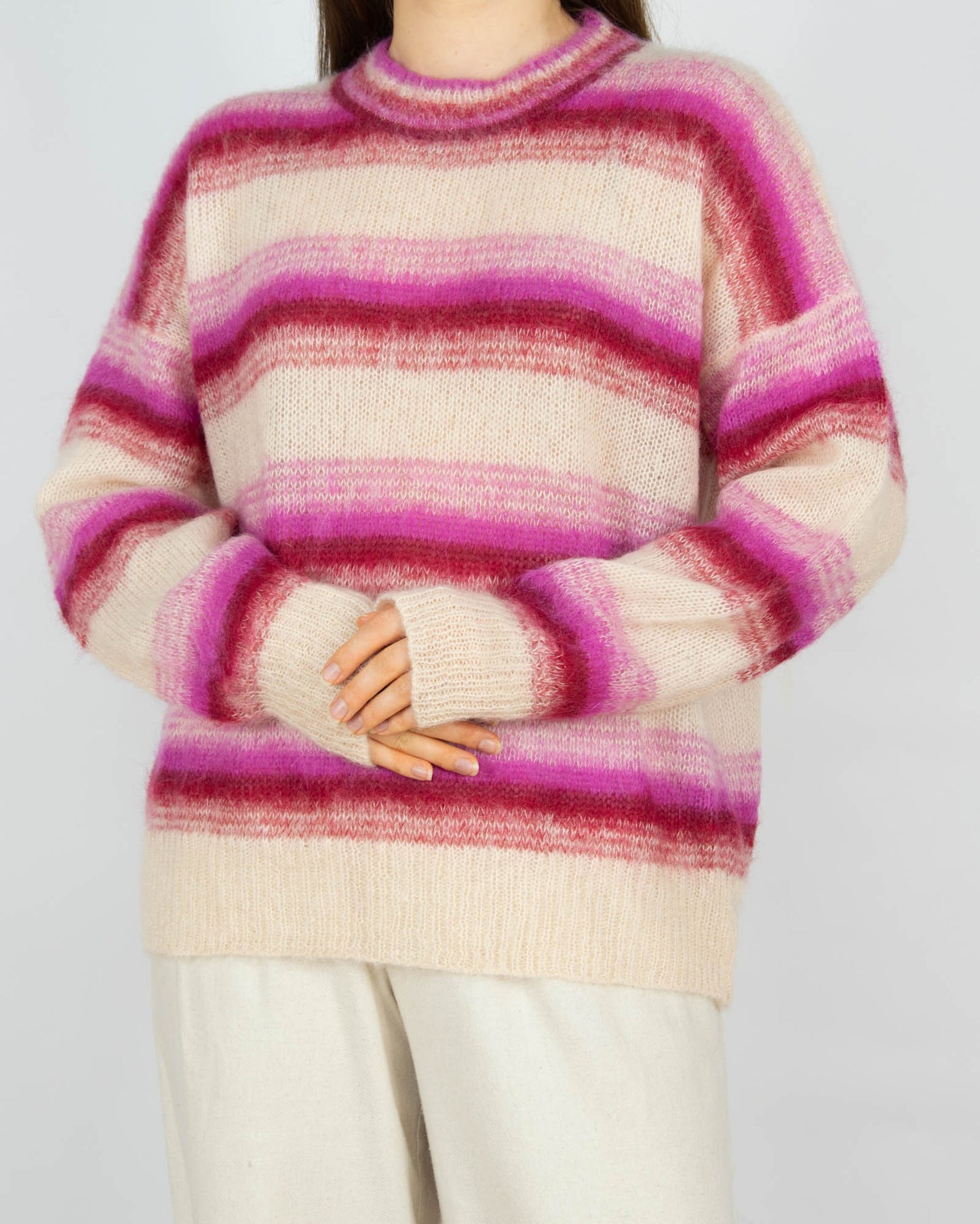 Kremowo różowy (super kid moher) sweter w paski Isabel Marant - M