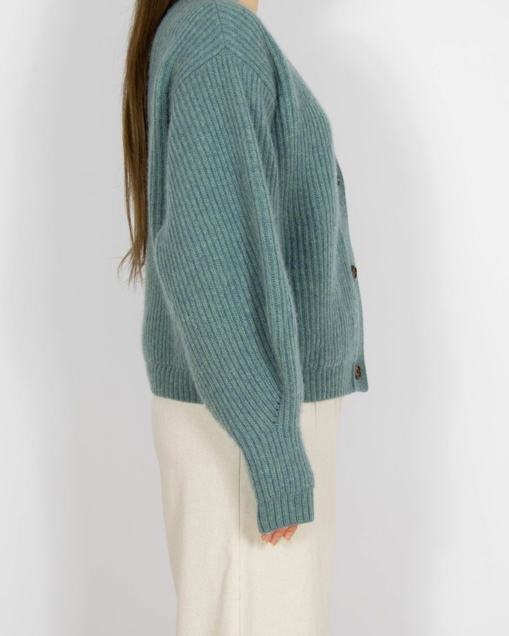 Morski wełniany (merino) gruby kardigan WOODLING - M