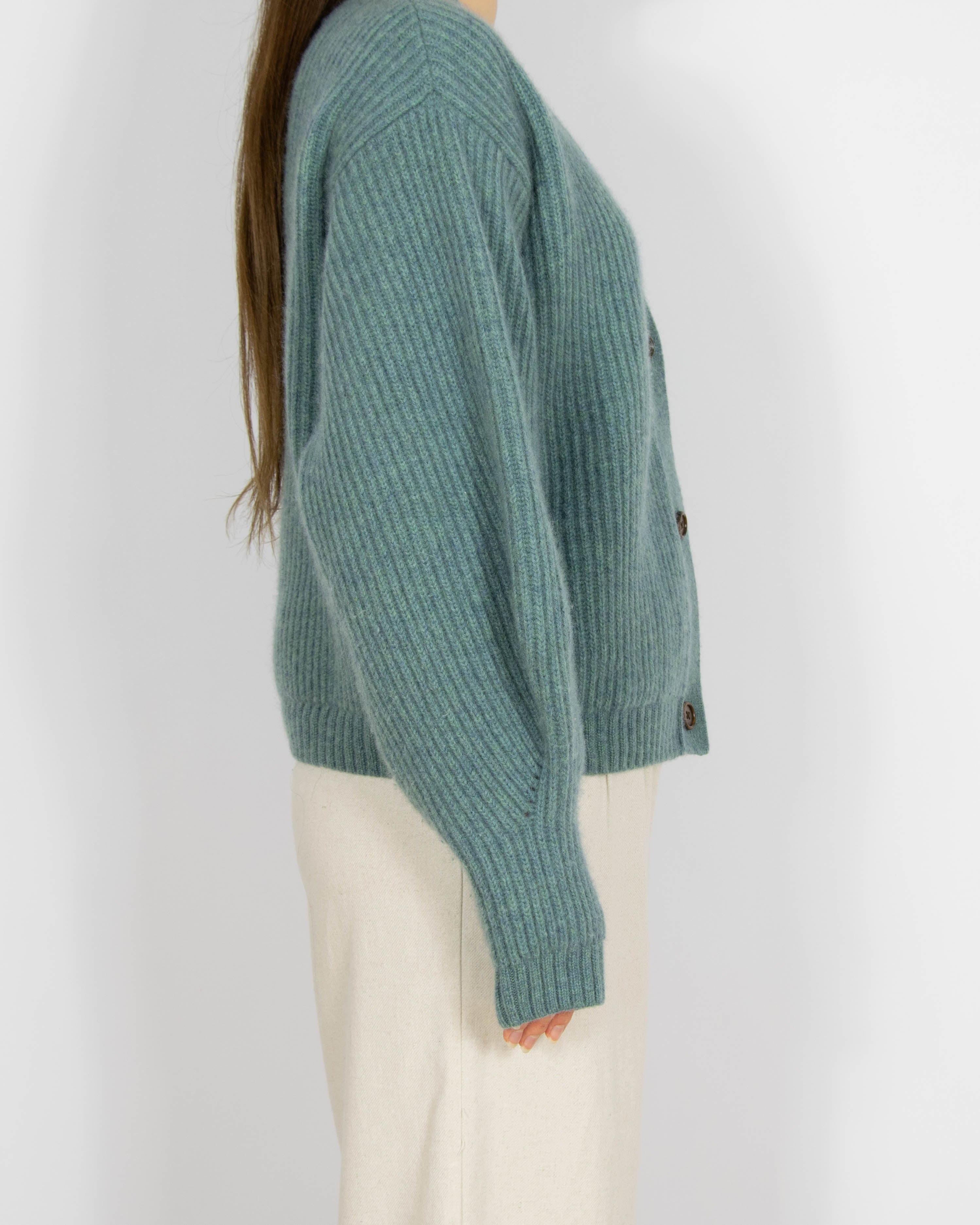 Morski wełniany (merino) gruby kardigan WOODLING - M