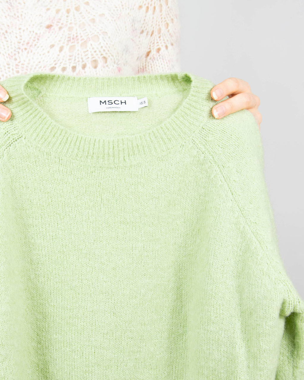 Pistacjowy wełniany (wełna + moher) sweter MSCH Copenhagen - S