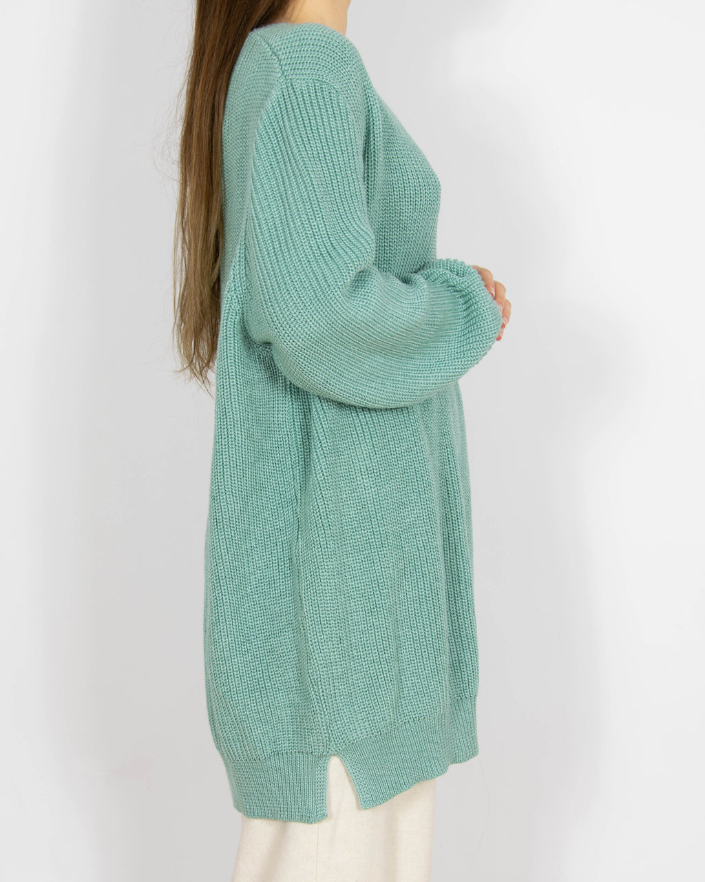 Morski wełniany sweter oversize Delmod - L/XL