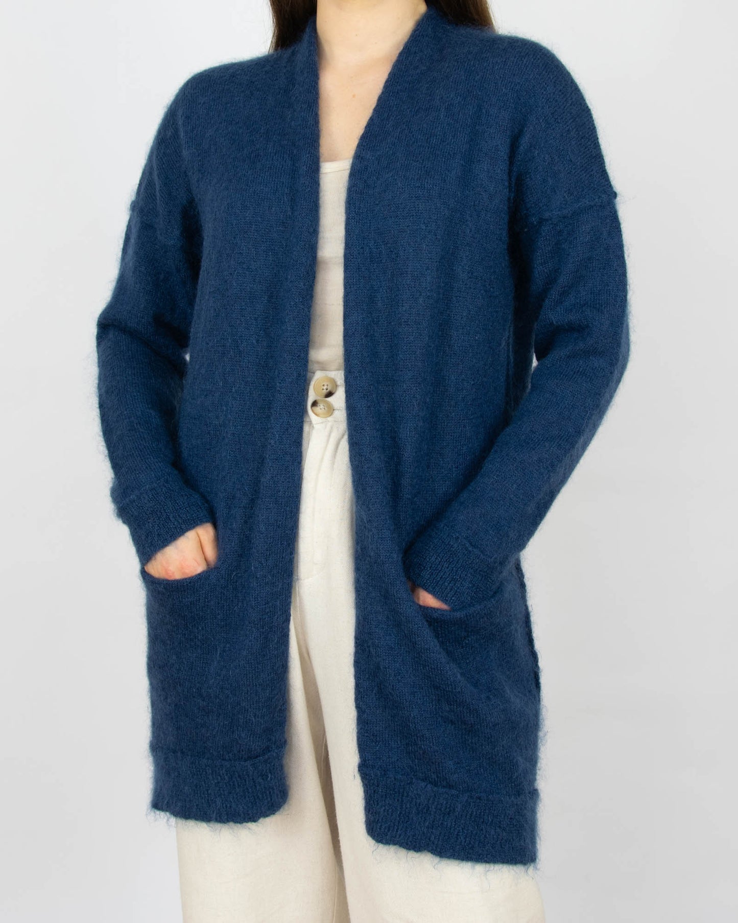 Ciemnoniebieski wełniany (kid moher + merino) kardigan BY MALENE BIRGER - S