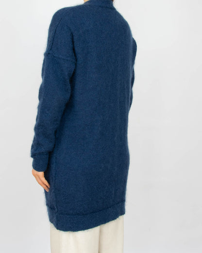 Ciemnoniebieski wełniany (kid moher + merino) kardigan BY MALENE BIRGER - S