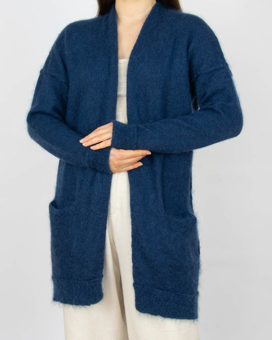 Ciemnoniebieski wełniany (kid moher + merino) kardigan BY MALENE BIRGER