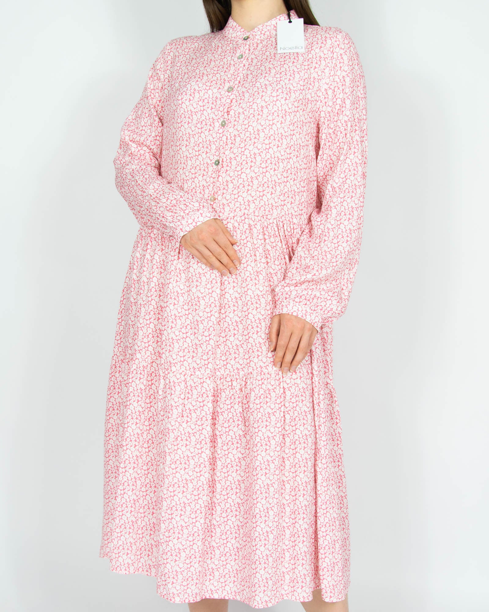 Nowa różowa wiskozowa sukienka w białe kwiaty NOELLA