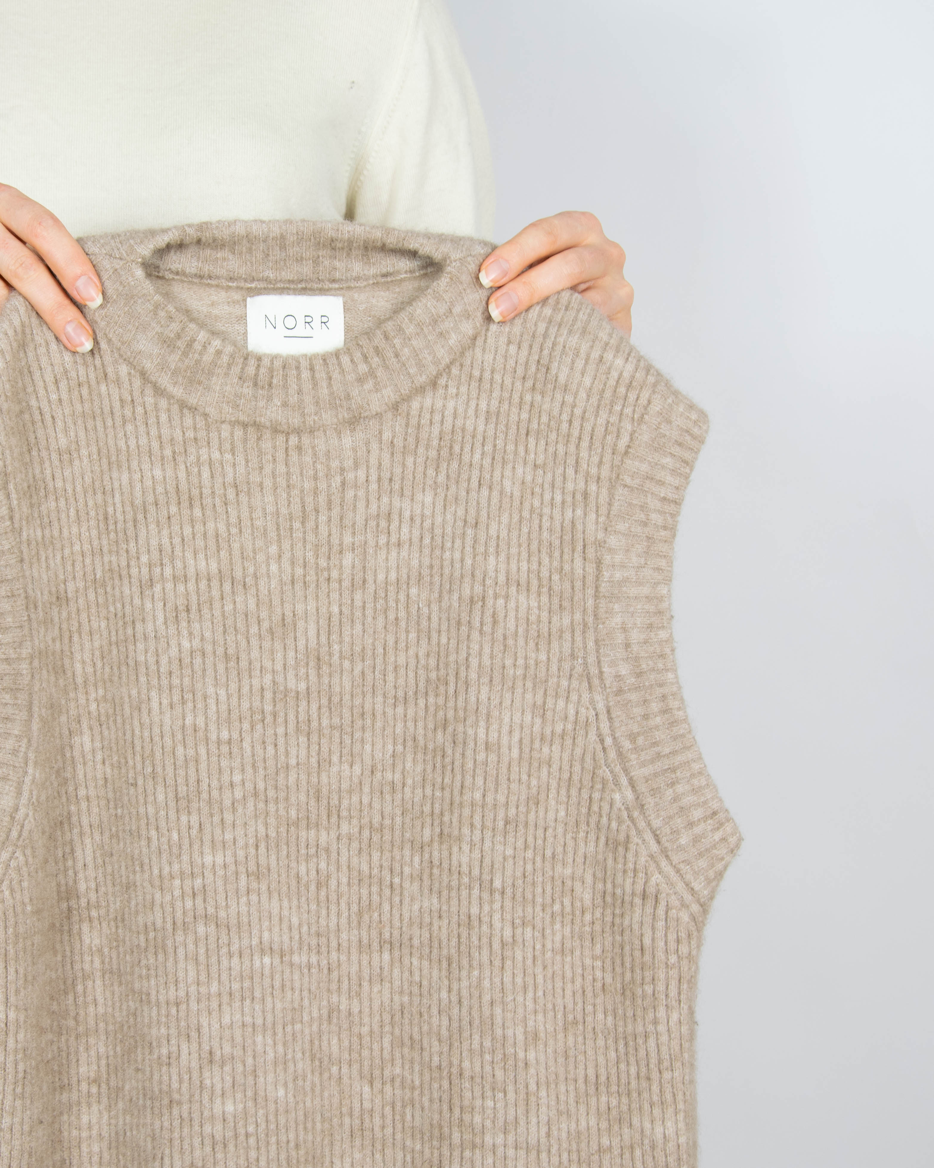 Beżowa wełniana (wełna + alpaka) tunika NORR - S