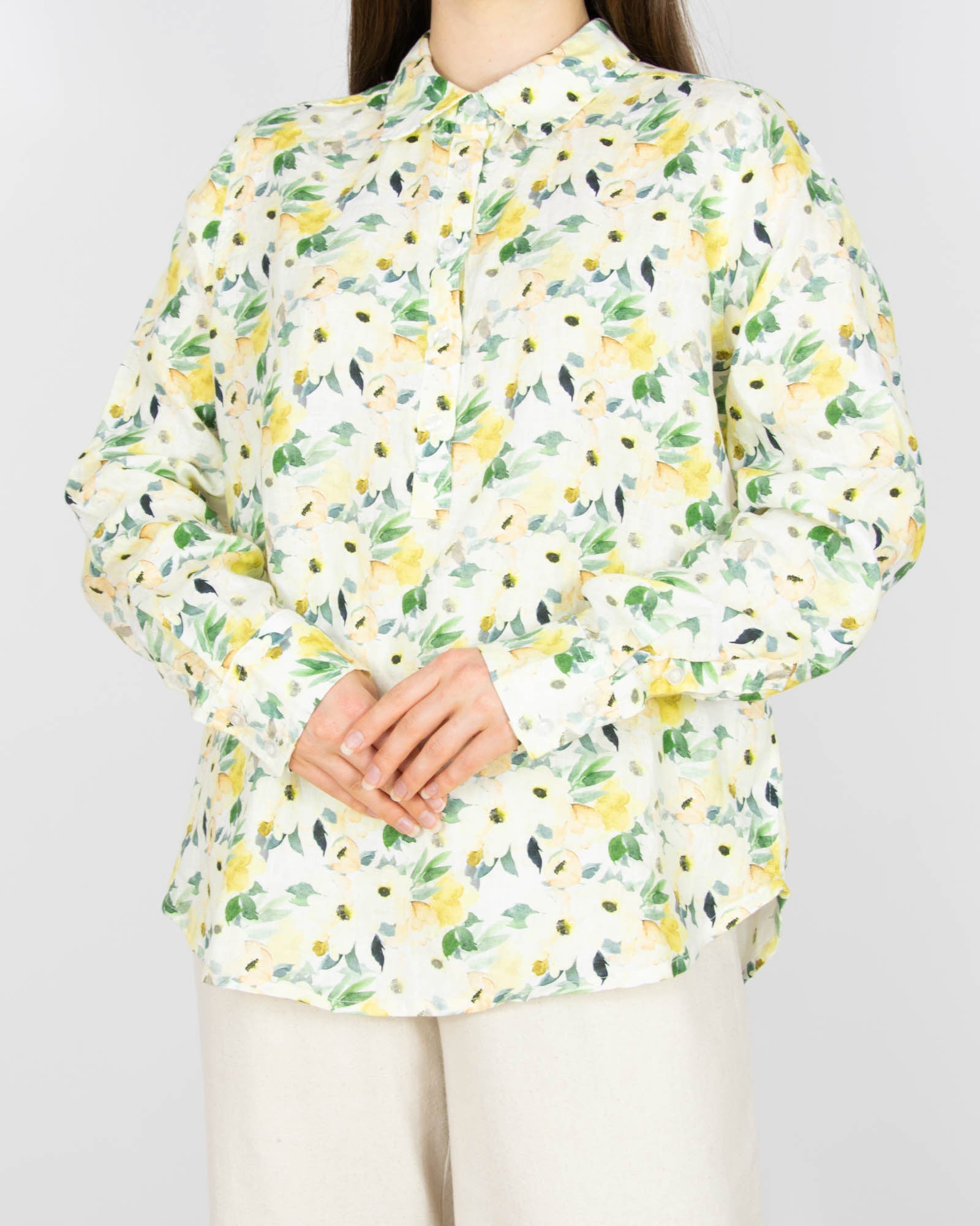 Nowa lniana bluzka w kwiaty Blu - M