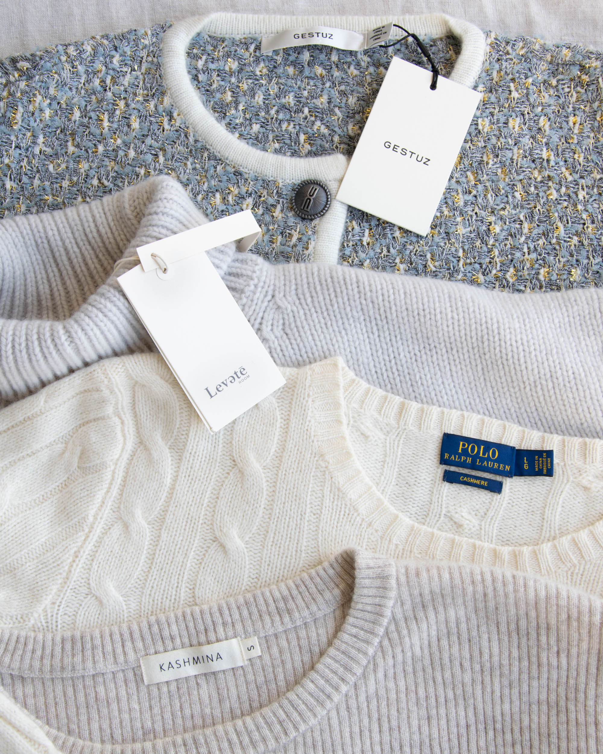 Śmietankowy kaszmirowy sweter warkoczowy Ralph Lauren - L