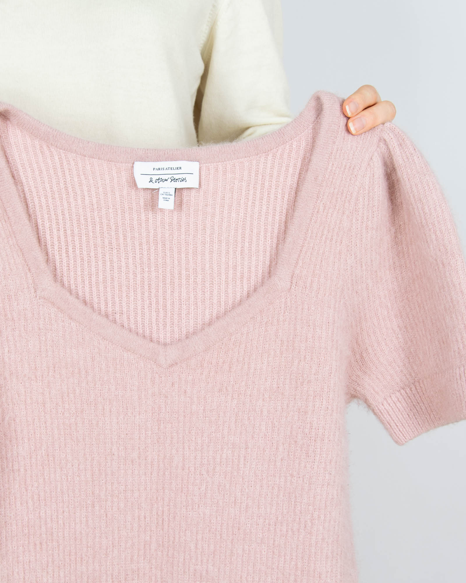 Pudrowy różowy (wiskoza + wełna + alpaka) sweter - S