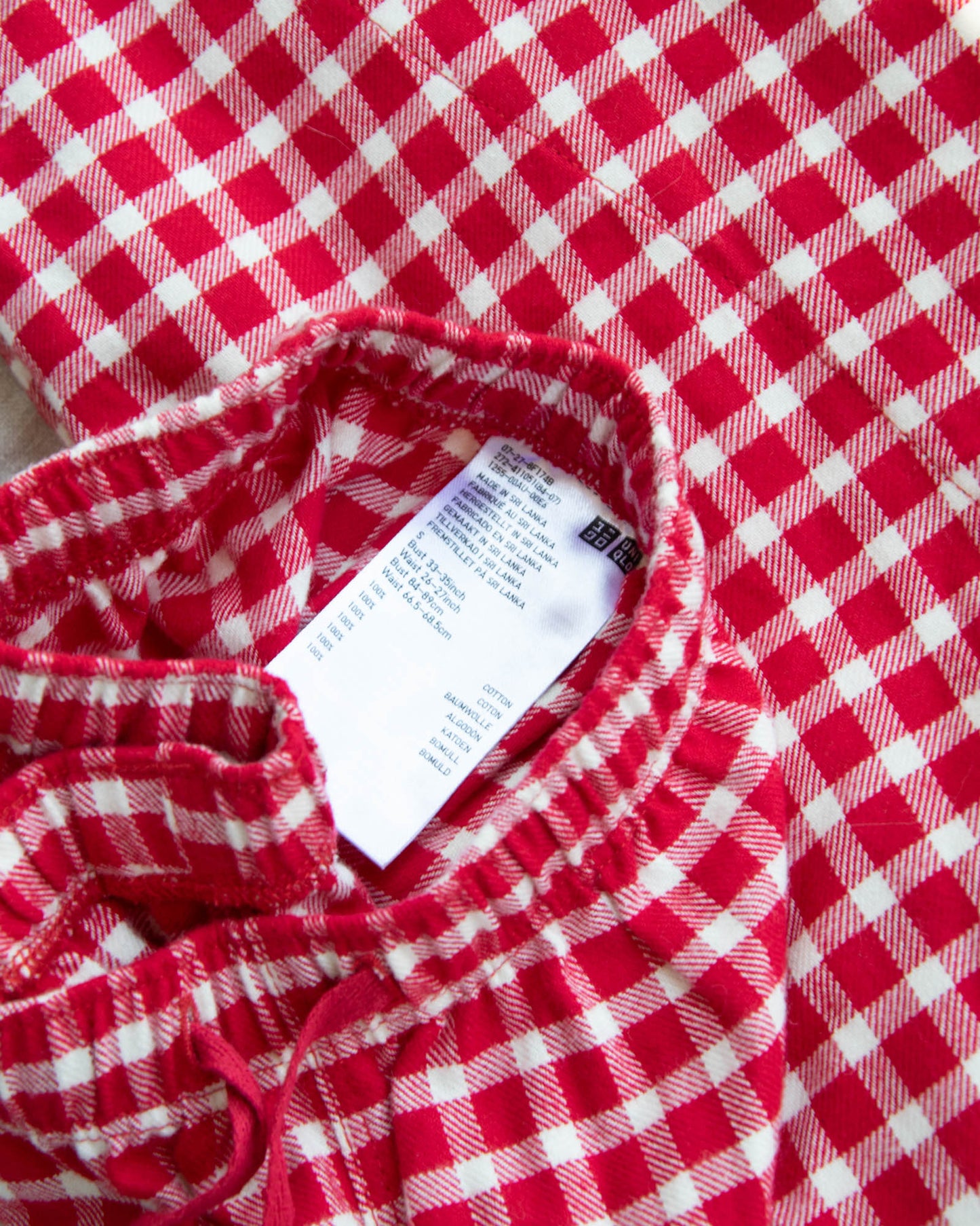 Czerwono biała bawełniana piżama w kratkę (koszula i spodnie) Uniqlo - S