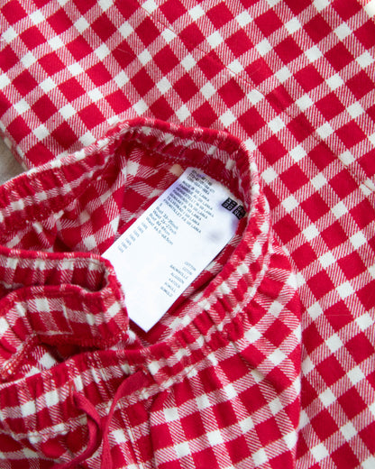 Czerwono biała bawełniana piżama w kratkę (koszula i spodnie) Uniqlo - S