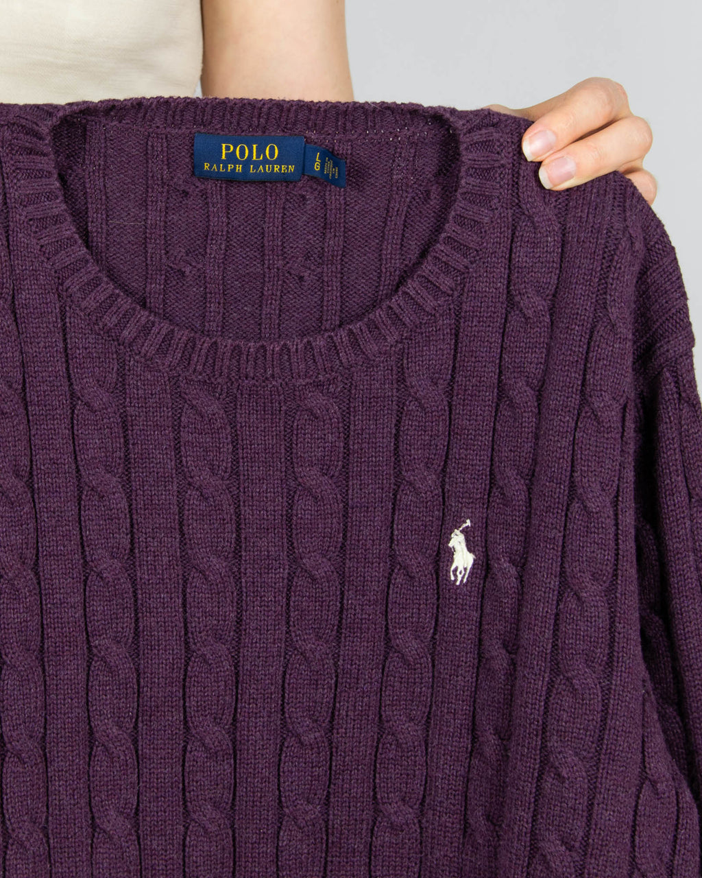 Śliwkowy bawełniany sweter warkoczowy Ralph Lauren - M/L