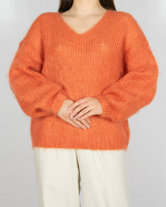 Pomarańczowy moherowy sweter Marie Philippe - M