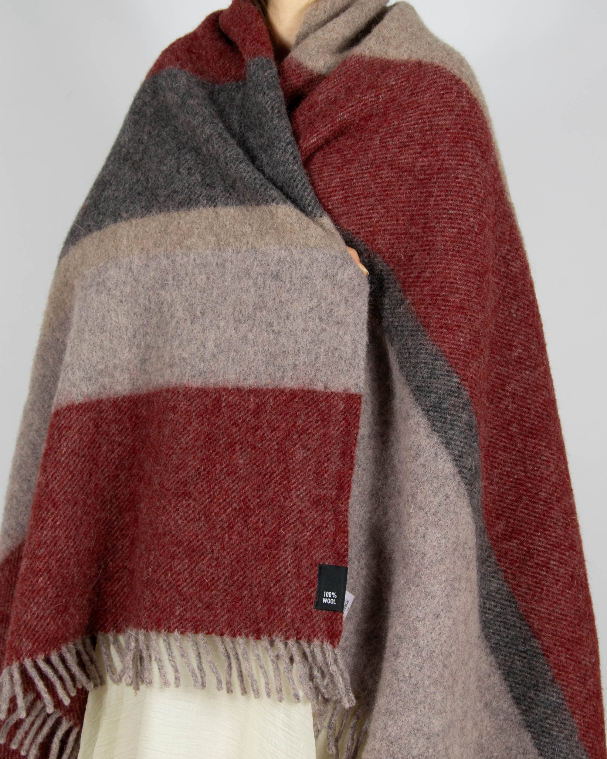 Szaro bordowy wełniany (Pure New Wool) koc KID