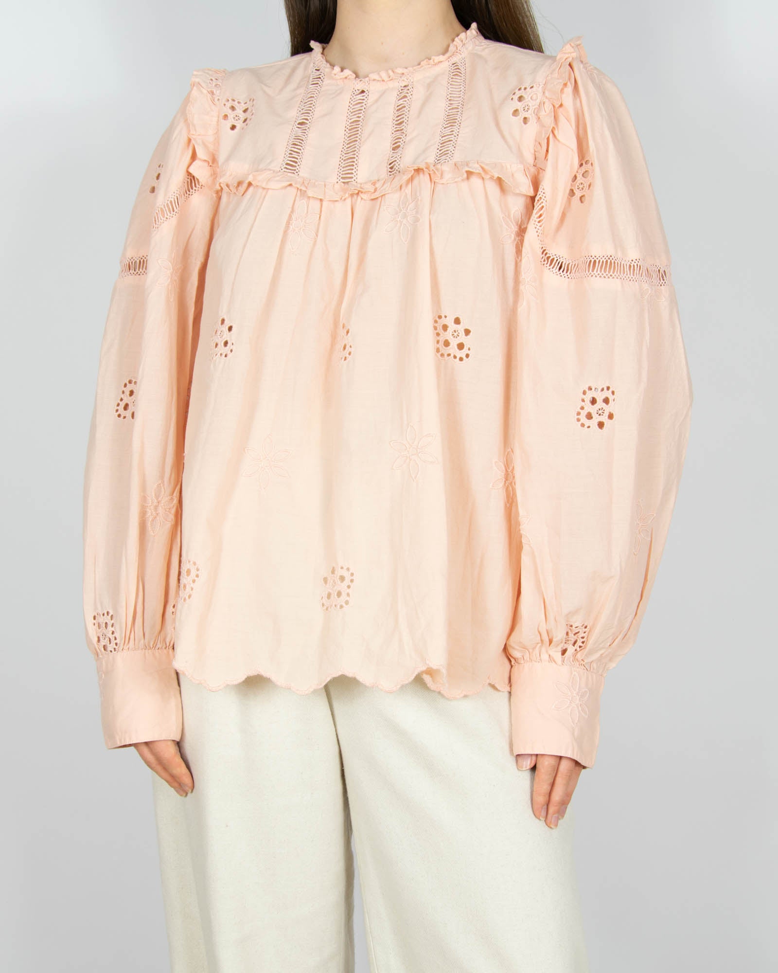 Pudrowa różowa bawełniana haftowana bluzka Lindex