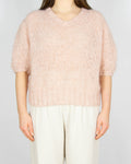 Pudrowy różowy moherowy sweter z krótkim rękawem Handmade - S/M