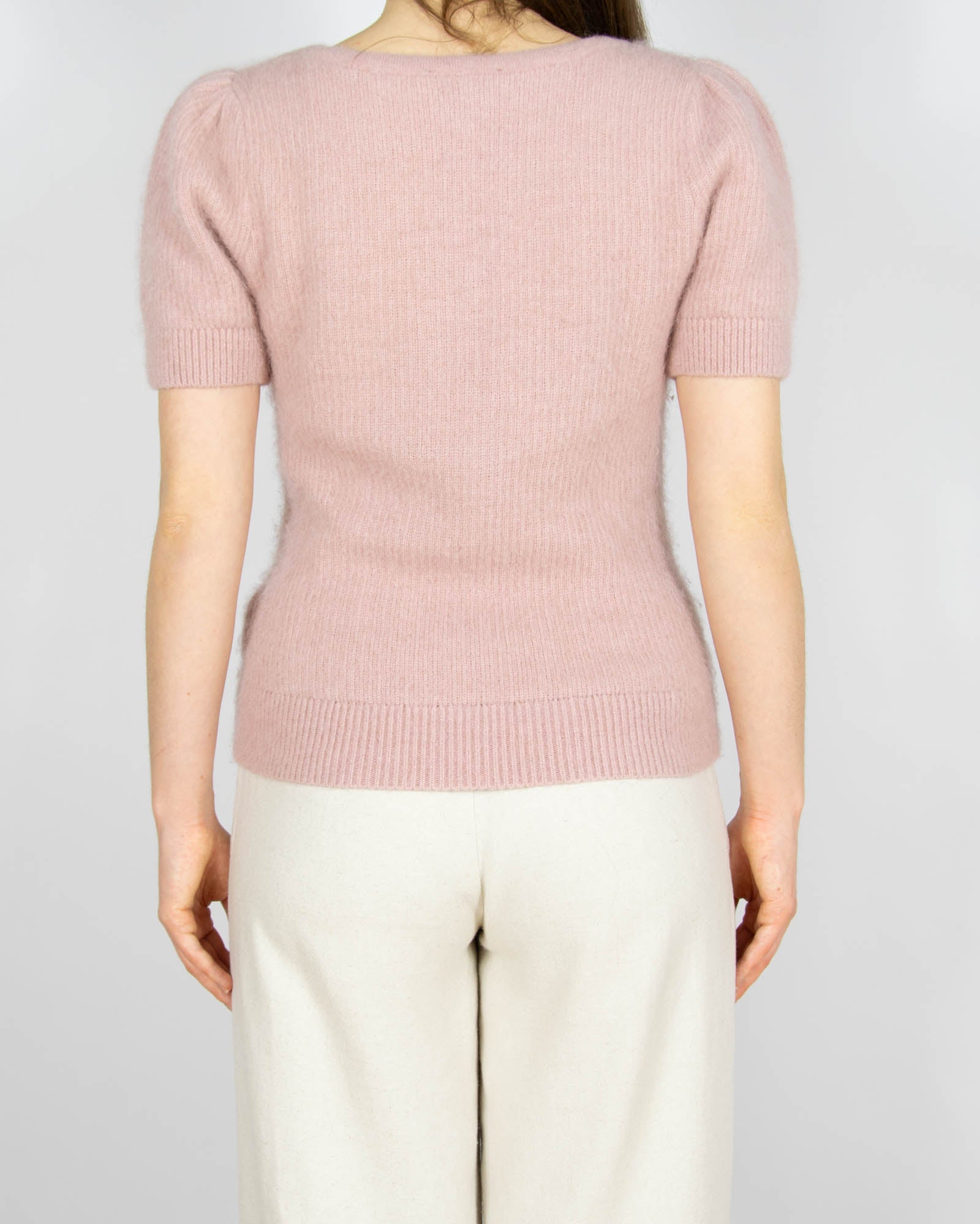 Pudrowy różowy (wiskoza + wełna + alpaka) sweter - S