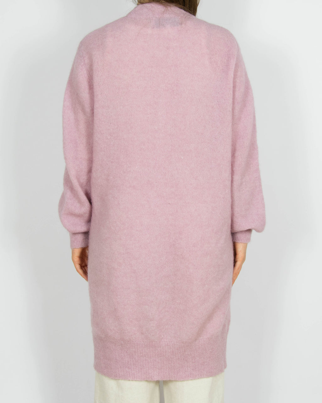 Pastelowy różowy wełniany (wełna + moher) kardigan Donna - M/L