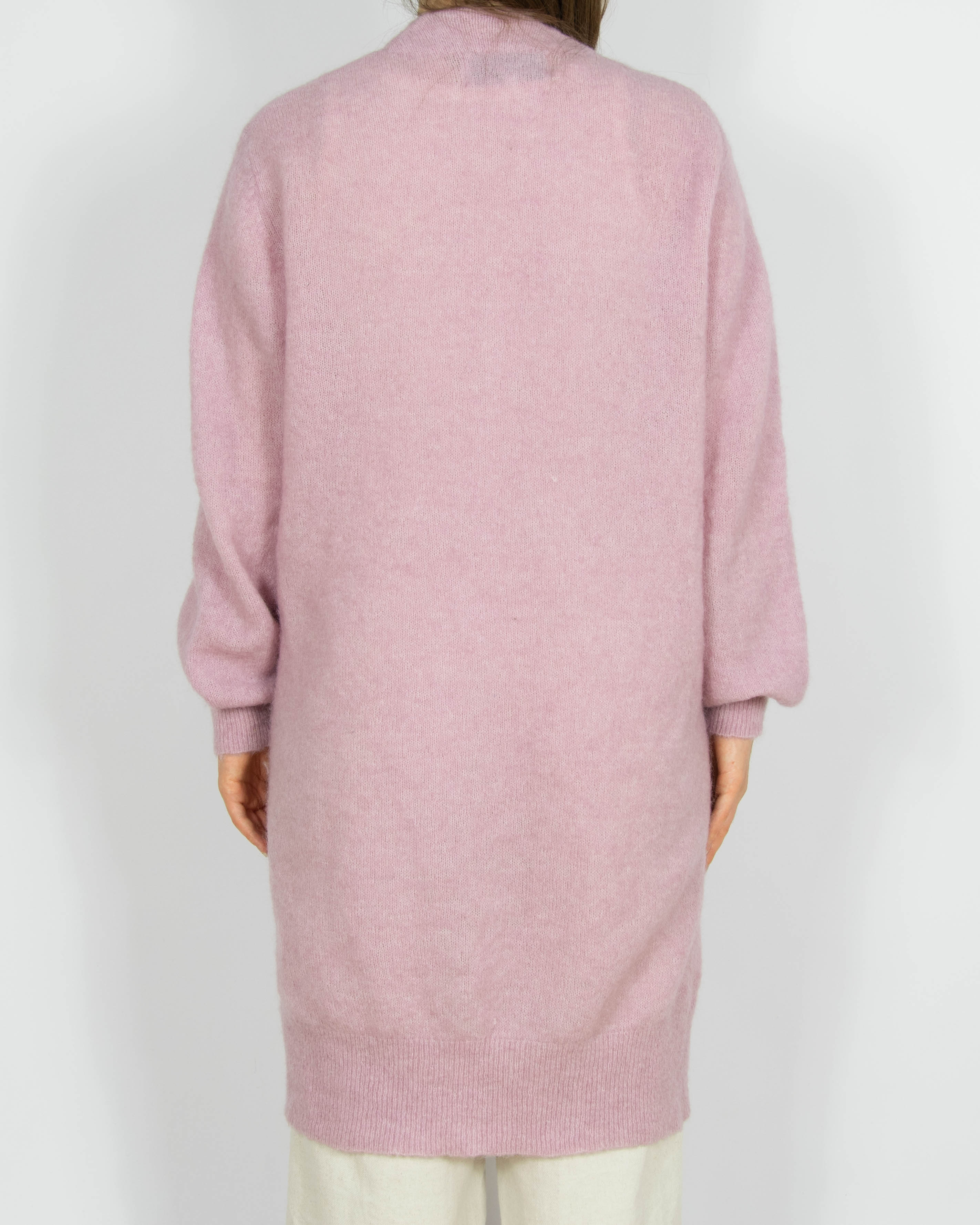 Pastelowy różowy wełniany (wełna + moher) kardigan Donna - M/L