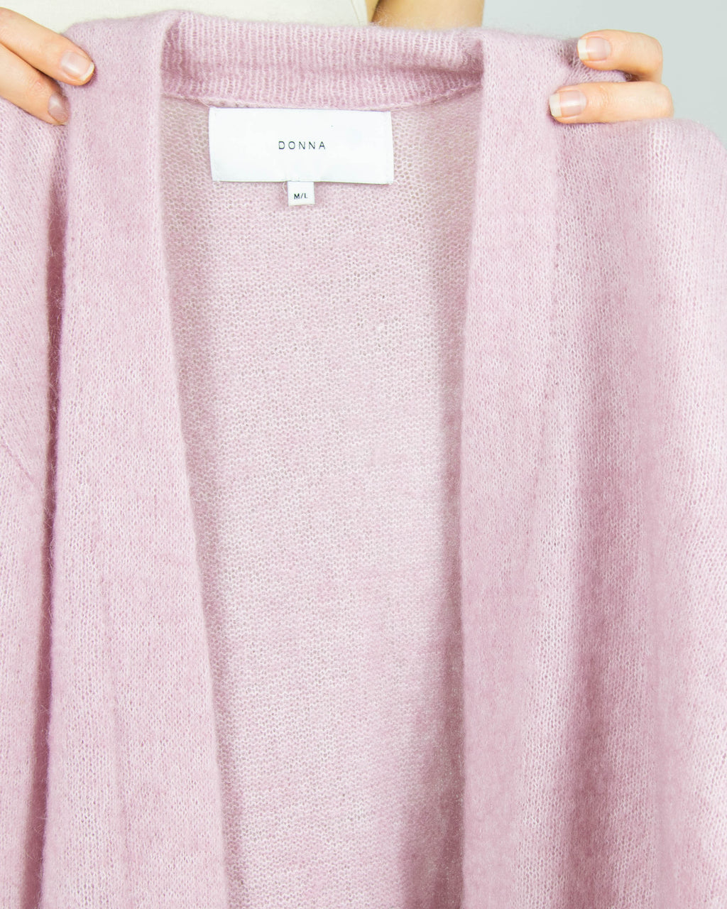 Pastelowy różowy wełniany (wełna + moher) kardigan Donna - M/L