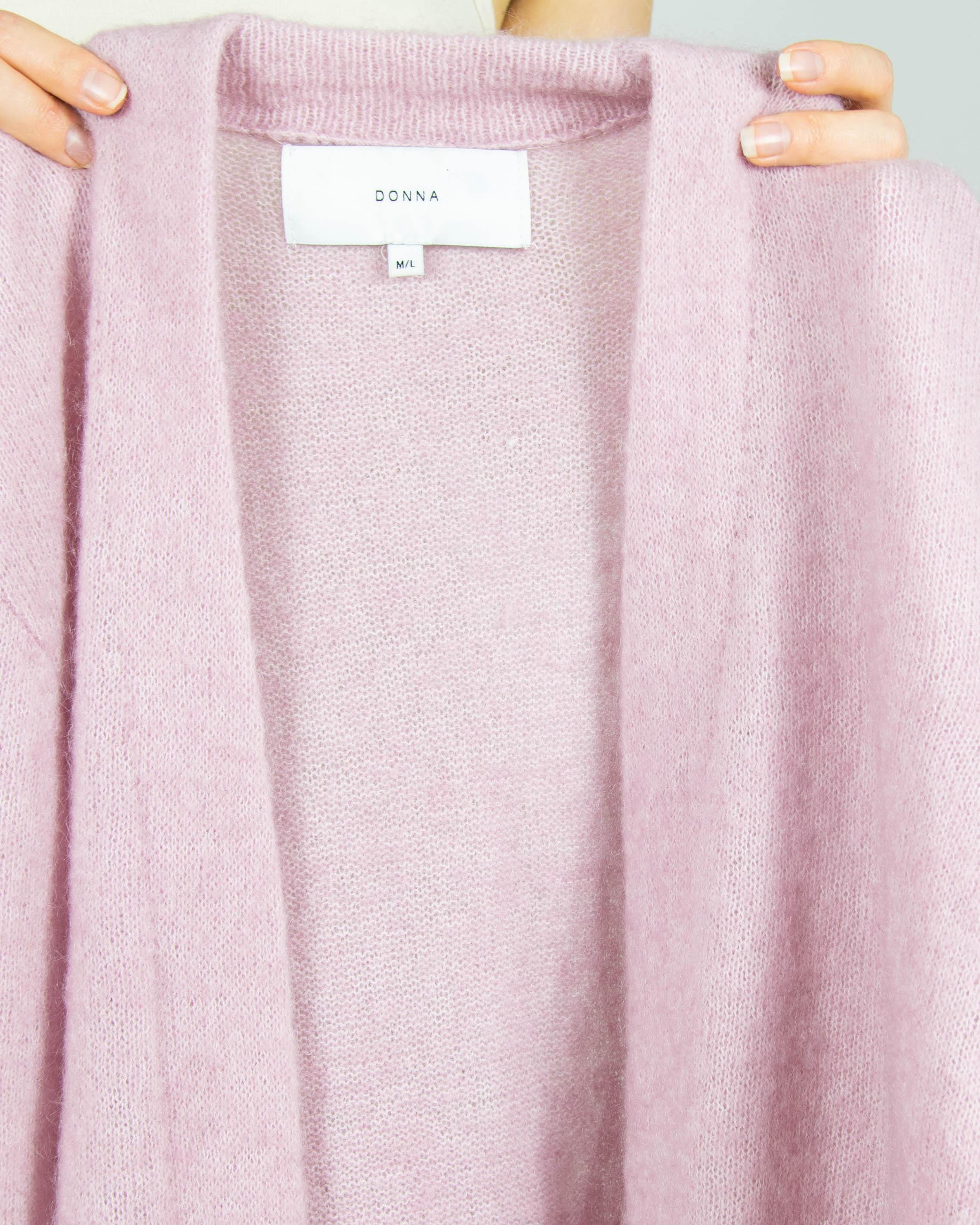 Pastelowy różowy wełniany (wełna + moher) kardigan Donna - M/L