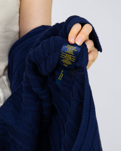 Granatowy bawełniany (pima) sweter warkoczowy Ralph Lauren - M
