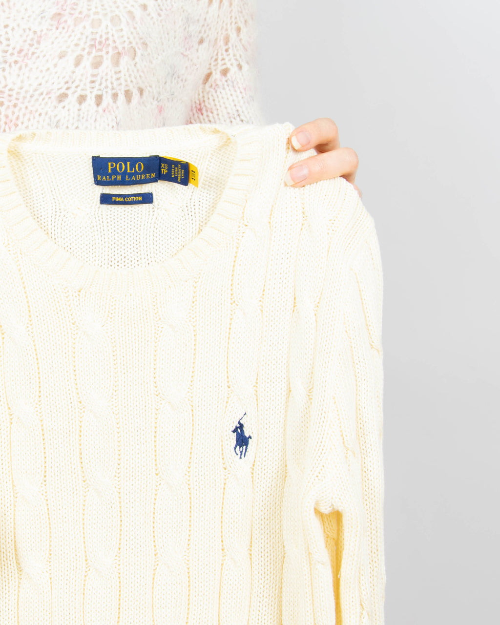 Kremowy bawełniany (pima) sweter cable knit Ralph Lauren - XS/S