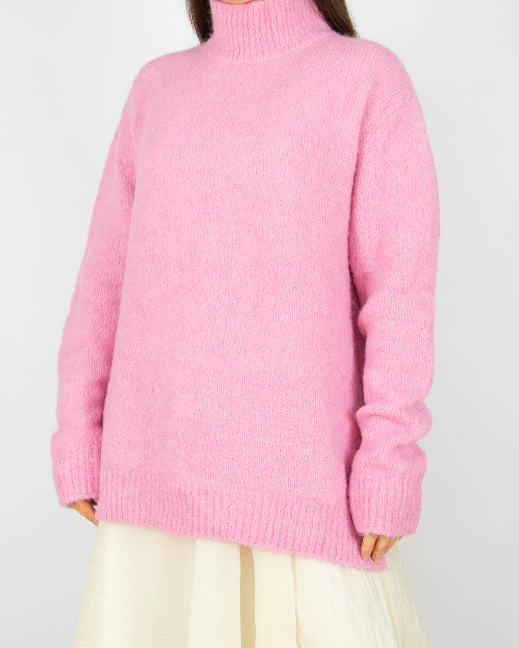 Różowy (alpaka) sweter z golfem DONNA - L
