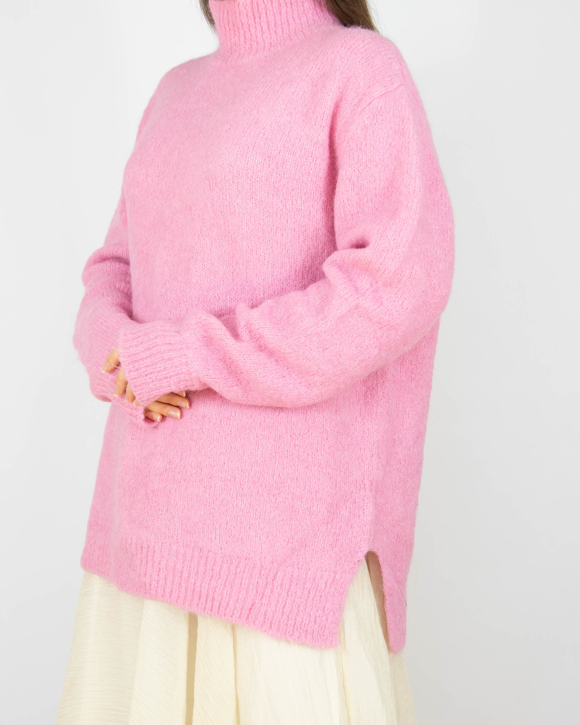 Różowy (alpaka) sweter z golfem DONNA - L