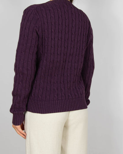 Śliwkowy bawełniany sweter warkoczowy Ralph Lauren - M/L