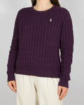 Śliwkowy bawełniany sweter warkoczowy Ralph Lauren - M/L